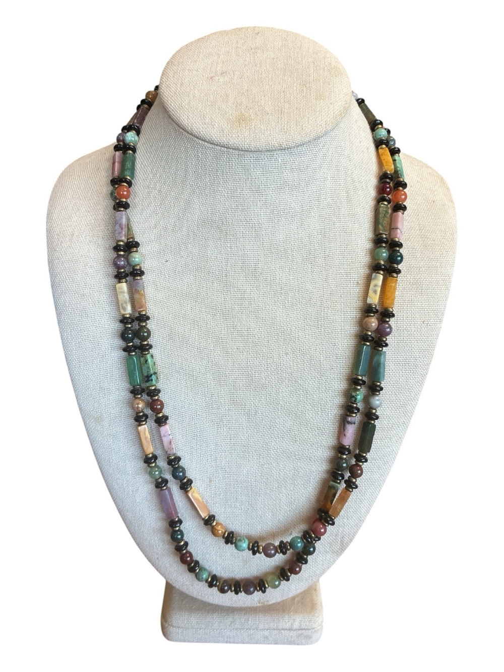Multicolor Stone Beaded Double-Strand Necklace
